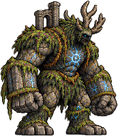 The Colossus, a massive moss-covered stone enemy with antlers and a glowing blue chest